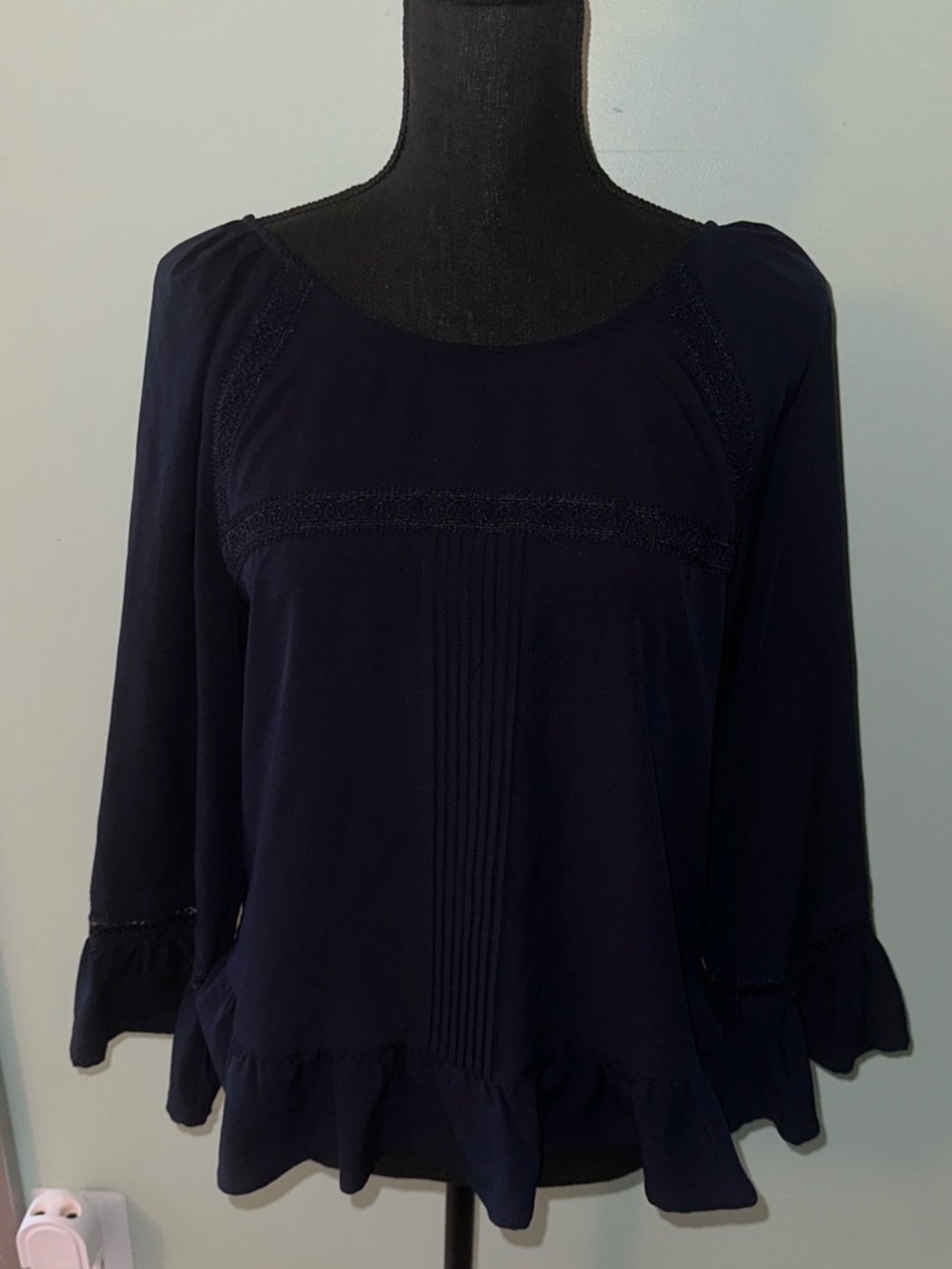 a new day Navy Ruffle-Hem Long Sleeve Blouse
